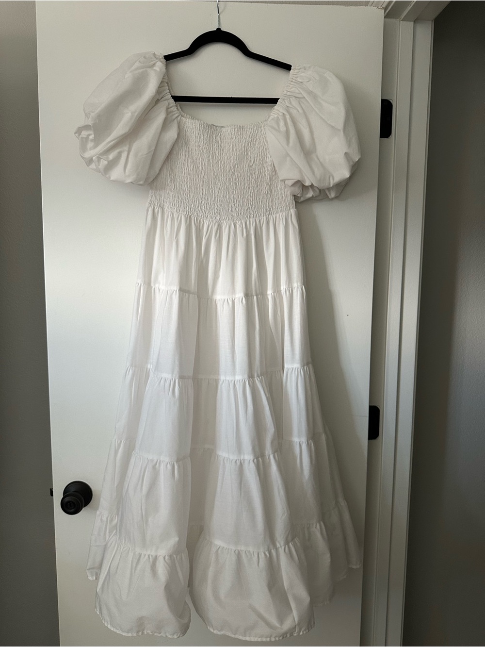 Petal & Pup White Puff Sleeve Tiered Maxi Wedding Dress